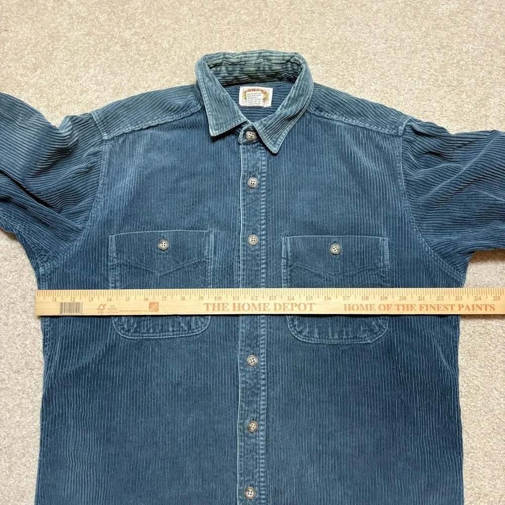 Vtg 80s Banana Republic Safari Corduroy Shirt Mens Medium Blue Suede Elbow Patch